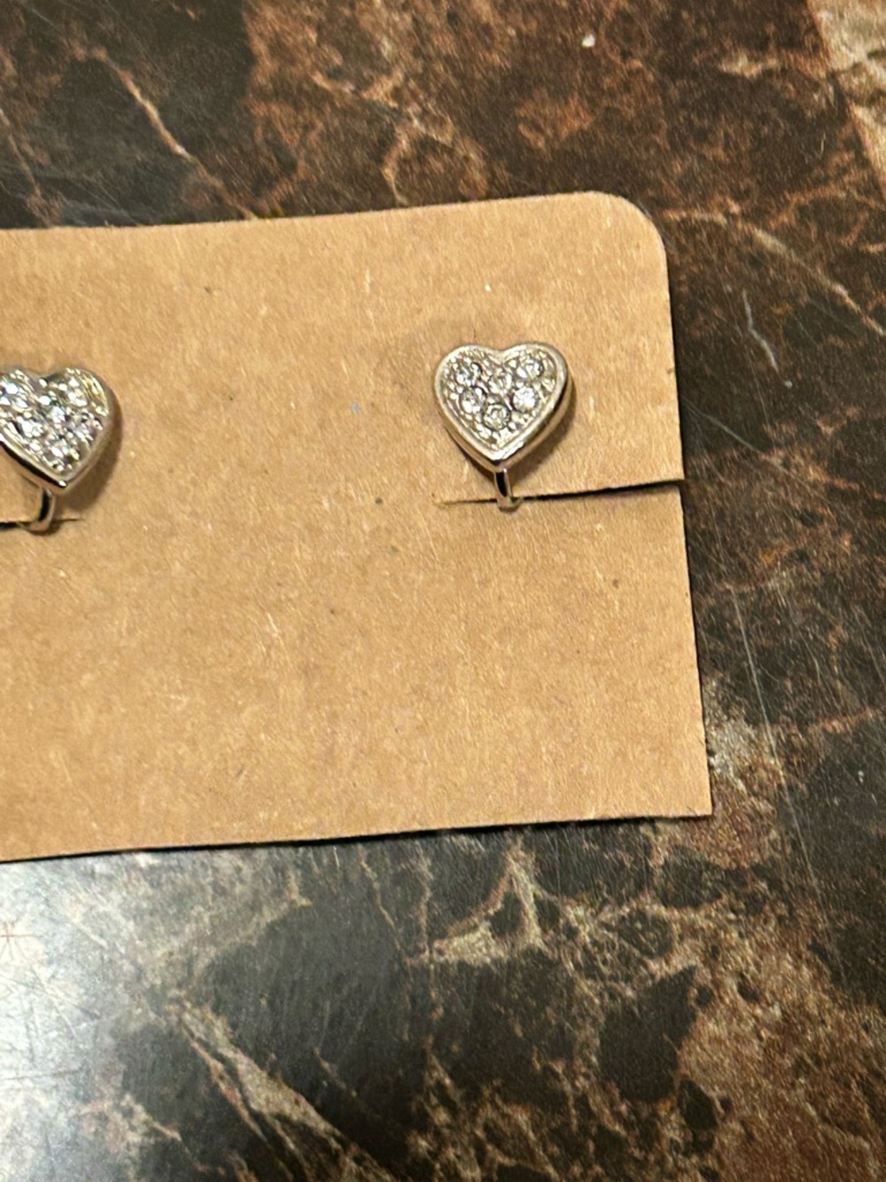 Silver tone Heart clip on Earrings  with rhinestone accents